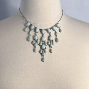 Vintage Waterfall Aquamarine Beaded Collar Necklace 18” +3 Extender